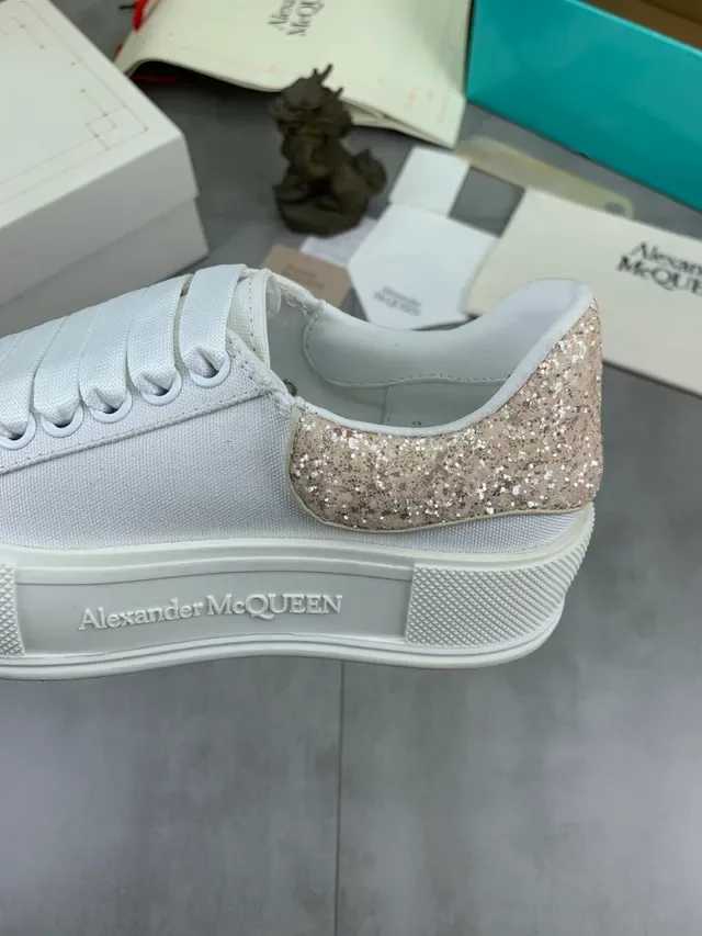 Alexander McQueen Oversized Sneaker White Gold Silhouette Glitter Heel Tab Lifestyle Sneakers 4