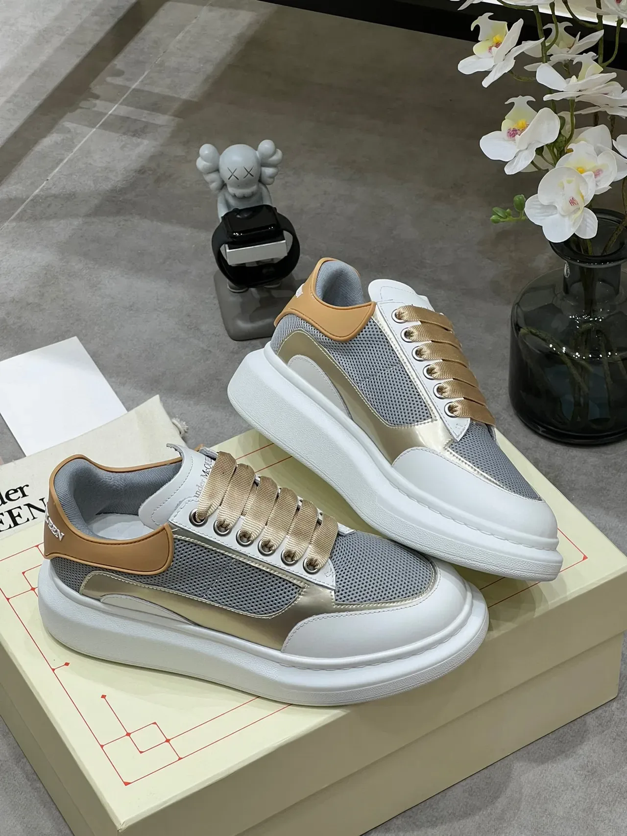 Alexander McQueen Oversized Sneaker White Gray Beige Lifestyle Sneakers 4