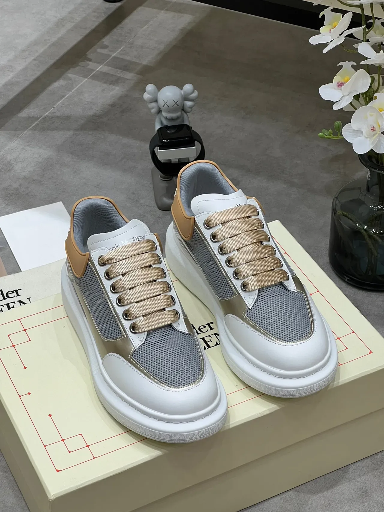 Alexander McQueen Oversized Sneaker White Gray Beige Lifestyle Sneakers 7
