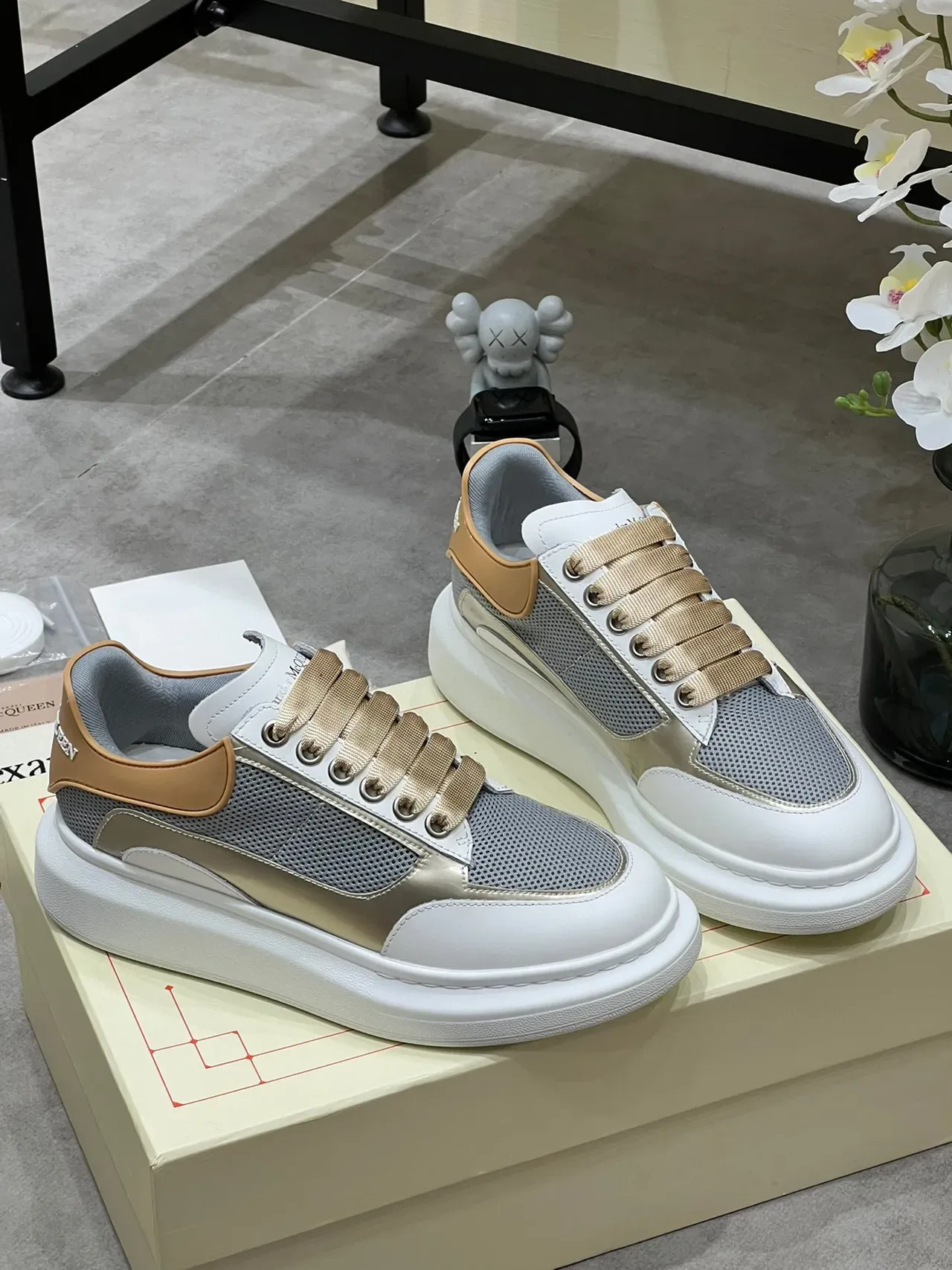 Alexander McQueen Oversized Sneaker White Gray Beige Lifestyle Sneakers 8