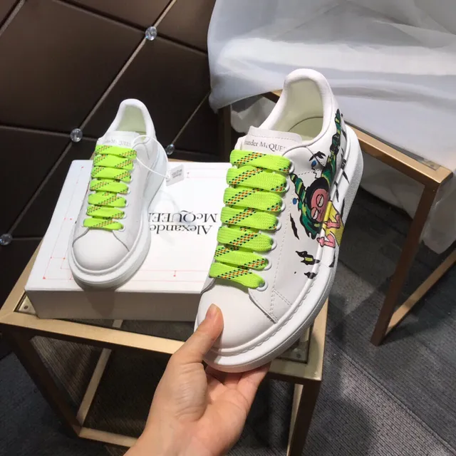 Alexander McQueen White Green Oversized Platform Sole Hand-Painted Cartoon Graphic Chunky Sneakers 2