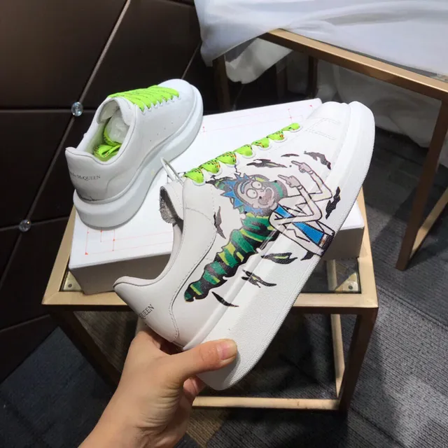 Alexander McQueen White Green Oversized Platform Sole Hand-Painted Cartoon Graphic Chunky Sneakers 4