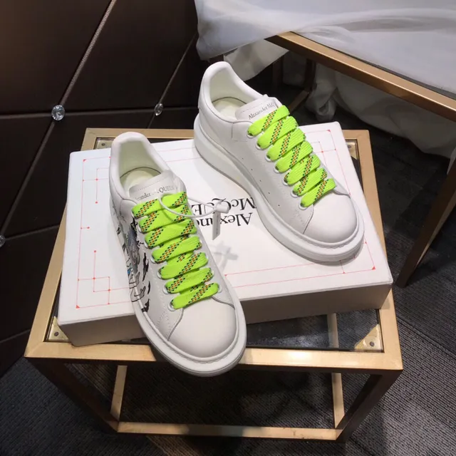Alexander McQueen White Green Oversized Platform Sole Hand-Painted Cartoon Graphic Chunky Sneakers 6