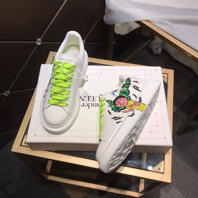 Alexander McQueen White Green Oversized Platform Sole Hand-Painted Cartoon Graphic Chunky Sneakers 7