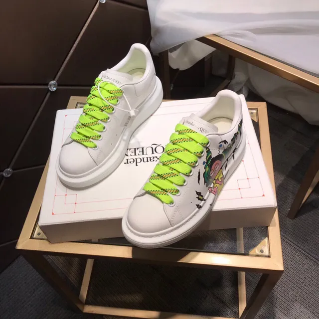 Alexander McQueen White Green Oversized Platform Sole Hand-Painted Cartoon Graphic Chunky Sneakers 8