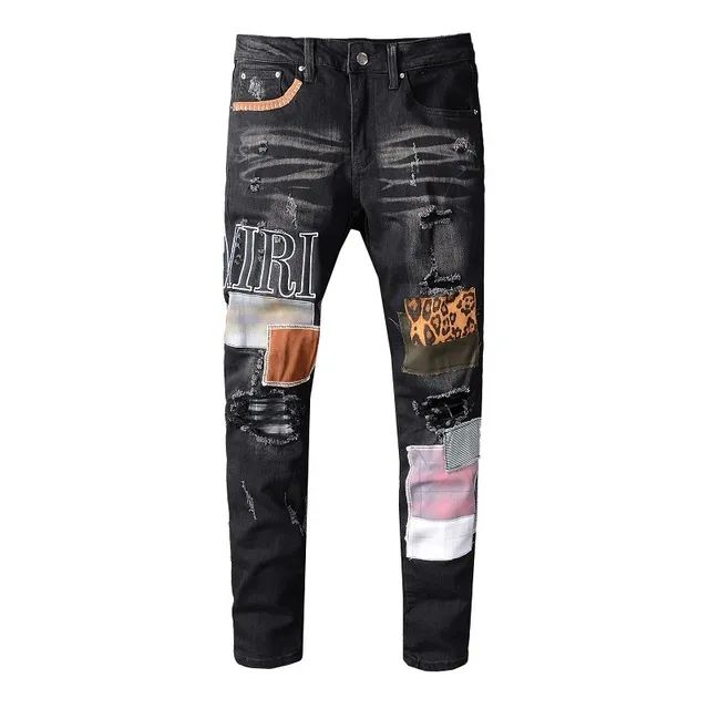 Amiri Patchwork Distressed Logo Jeans Preto 11