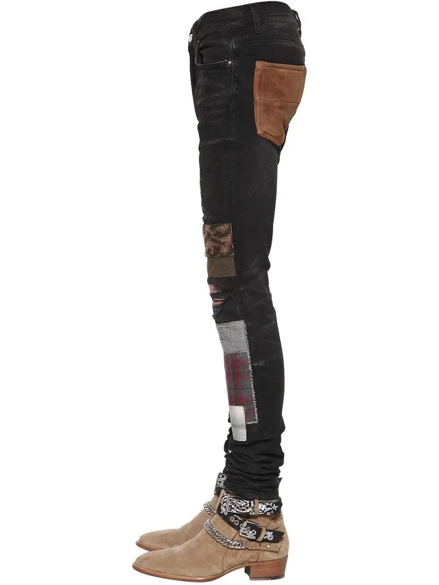 Amiri Patchwork Distressed Logo Jeans Preto 14