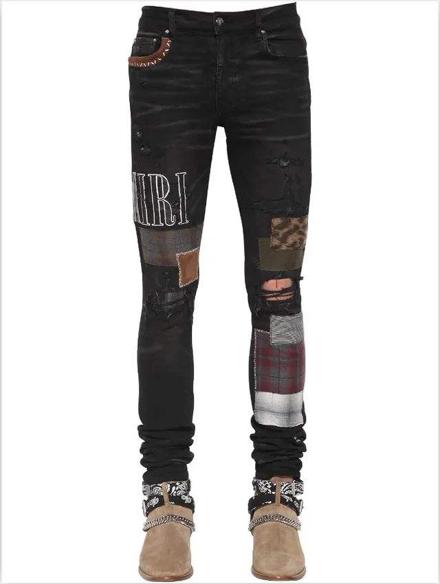 Amiri Patchwork Distressed Logo Jeans Preto 19