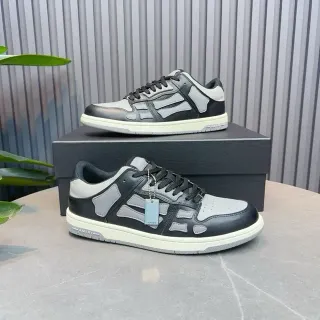Amiri Skel Top Low Negro Gris Superposición Esquelética Zapatillas de estilo de vida