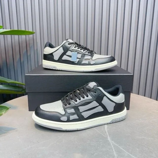 Amiri Skel Top Low Preto Cinza Sobreposição Esquelética Tênis Lifestyle 2
