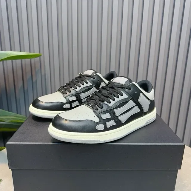Amiri Skel Top Low Preto Cinza Sobreposição Esquelética Tênis Lifestyle 8
