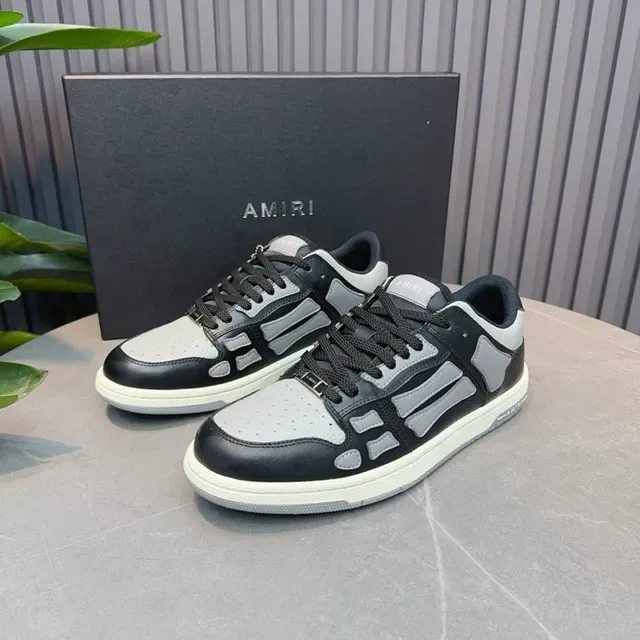 Amiri Skel Top Low Preto Cinza Sobreposição Esquelética Tênis Lifestyle 9