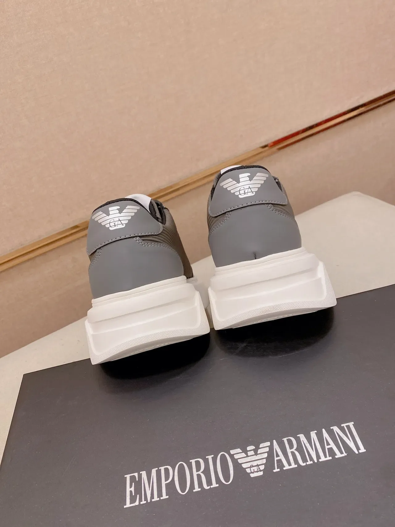 Armani Exchange Gray White Ribbed Textile Upper Embroidered Eagle Logo Lifestyle Sneakers 3