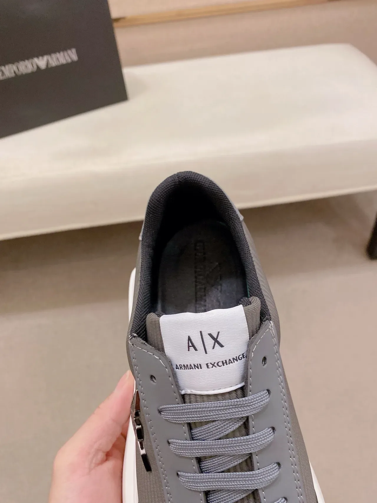 Armani Exchange Gray White Ribbed Textile Upper Embroidered Eagle Logo Lifestyle Sneakers 4