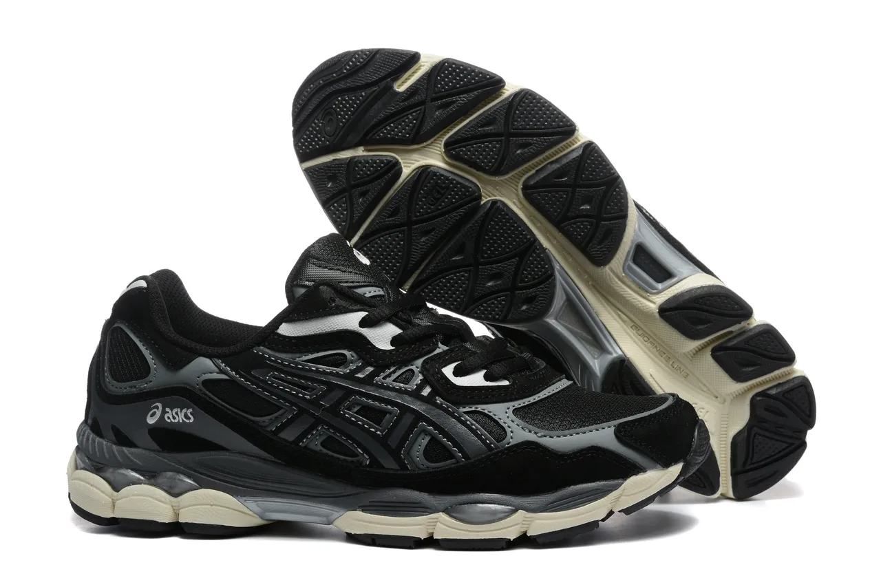 ASICS Negro Gris En capas Sintético Jaula Detalle Geométrico Corte Detallado Zapatillas de correr 4