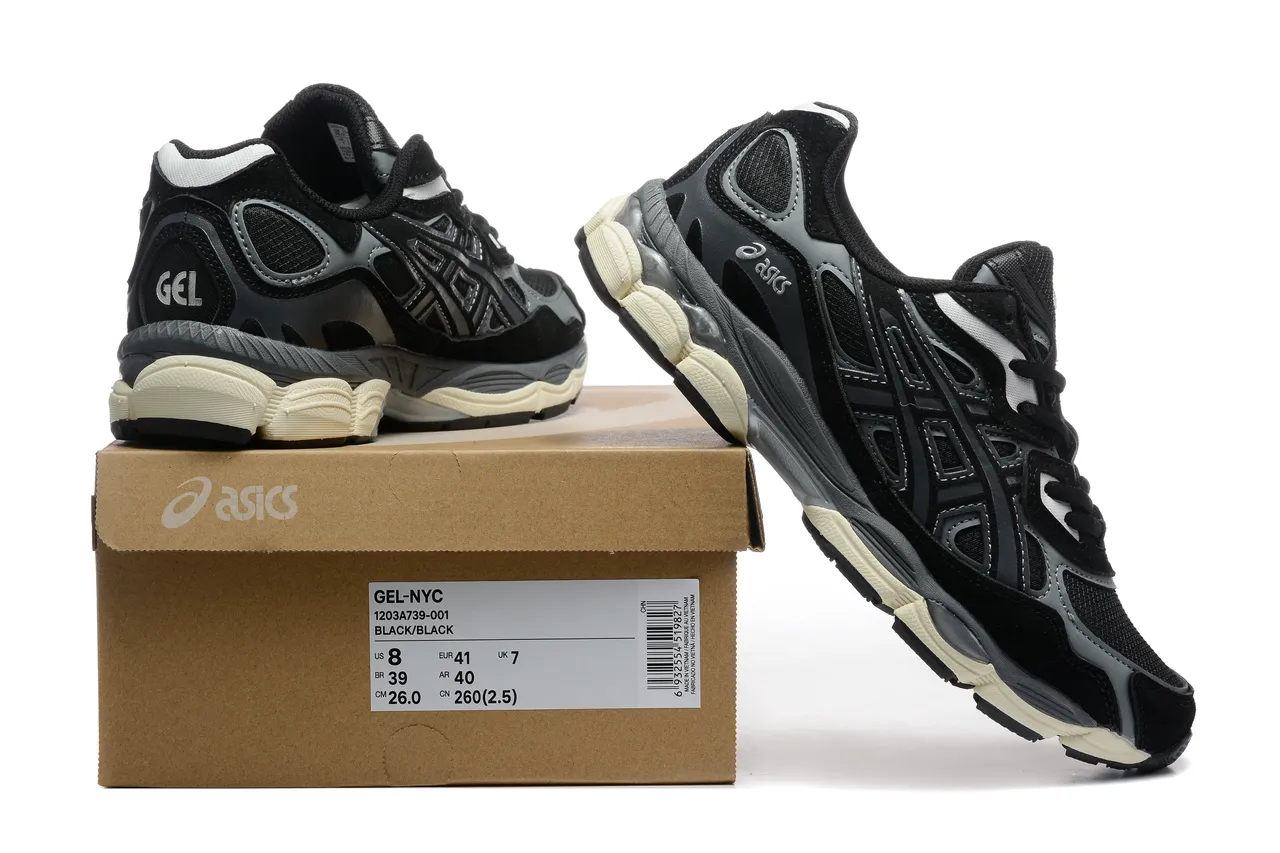 ASICS Negro Gris En capas Sintético Jaula Detalle Geométrico Corte Detallado Zapatillas de correr 6