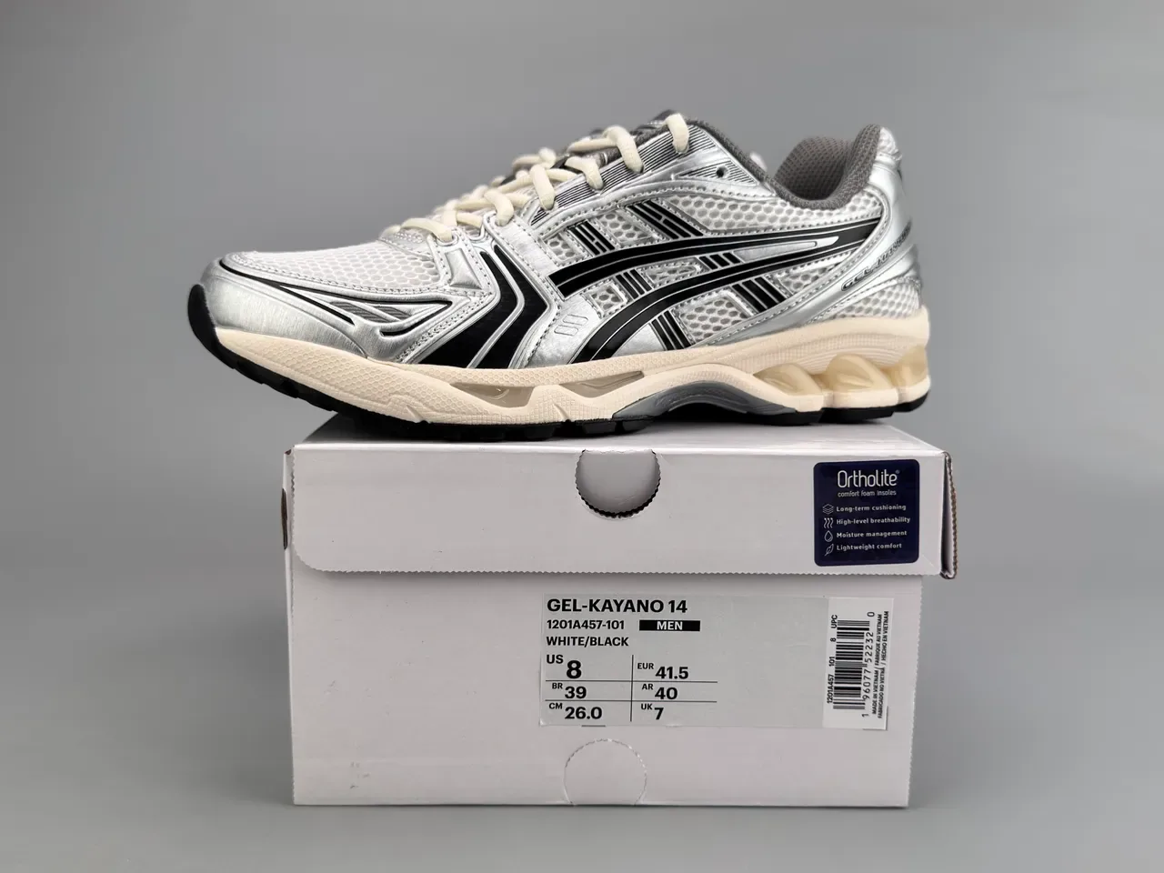 ASICS Gel-Kayano Silver Black Cream Running Shoes 5