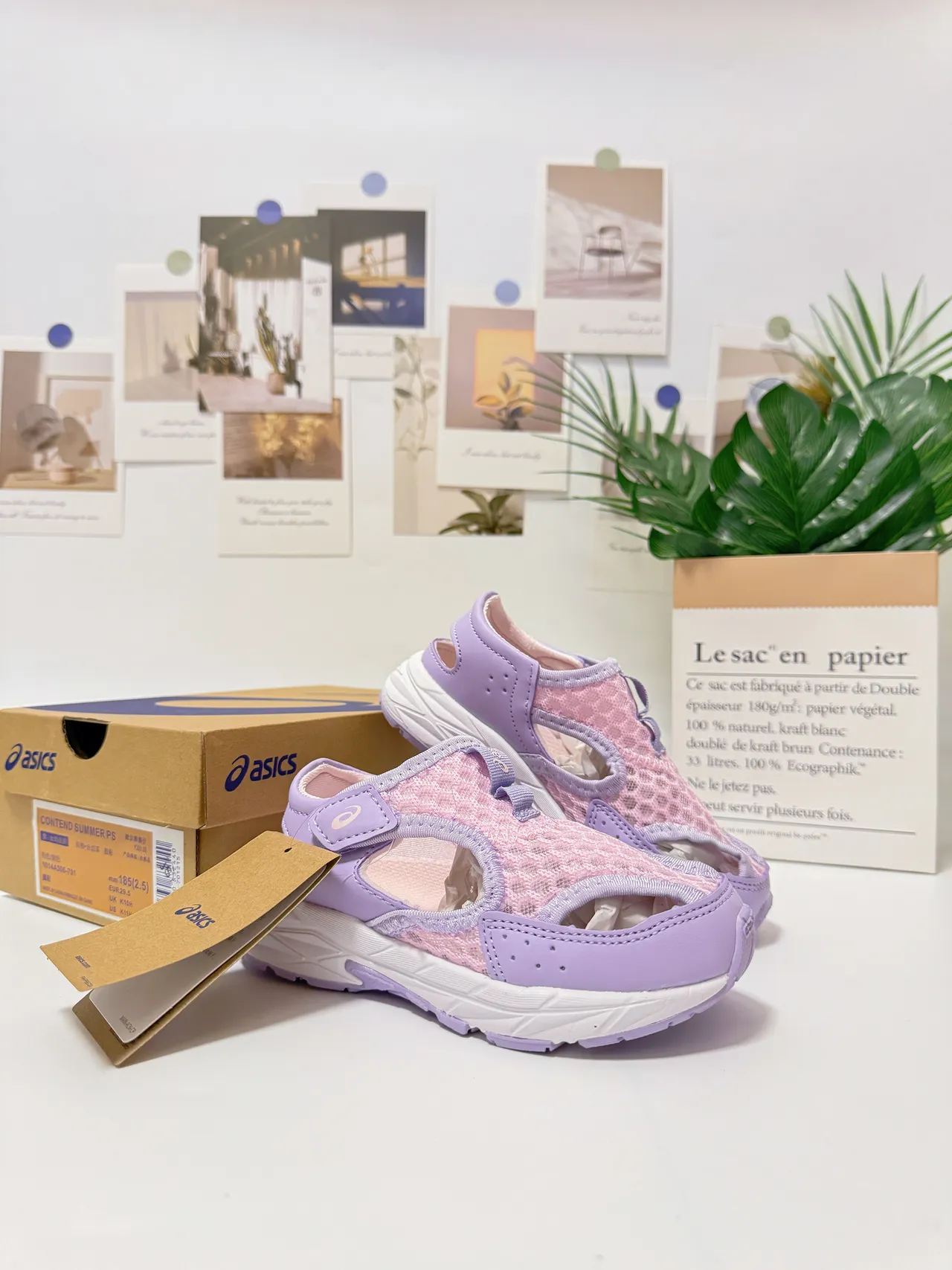 ASICS violet rose ouvert aux orteils lanière Velcro chaussures de course 5