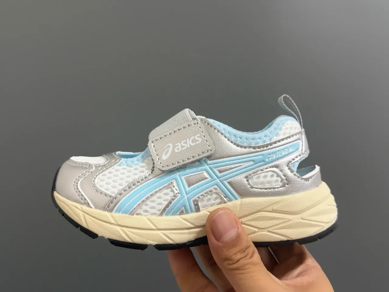 ASICS 银蓝色 网面鞋面 双魔术贴鞋带 生活方式运动鞋 22
