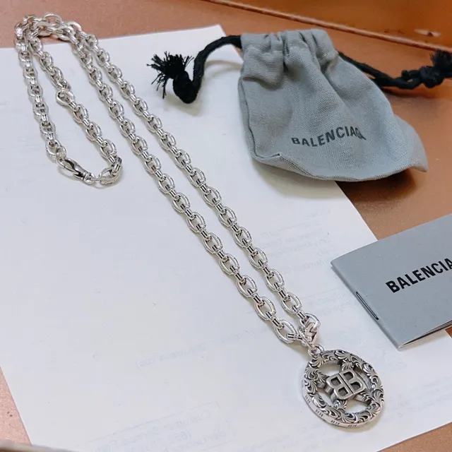 Balenciaga BB Filigree Pendant Silver Chain Necklace 2