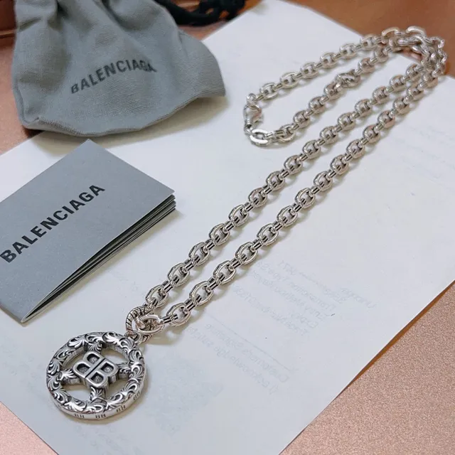 Balenciaga BB Filigree Pendant Silver Chain Necklace 4