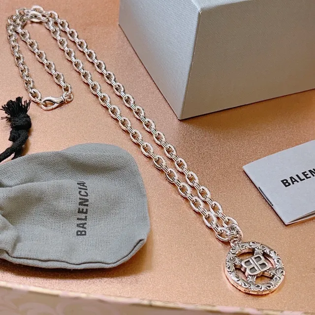 Balenciaga BB Filigree Pendant Silver Chain Necklace 5