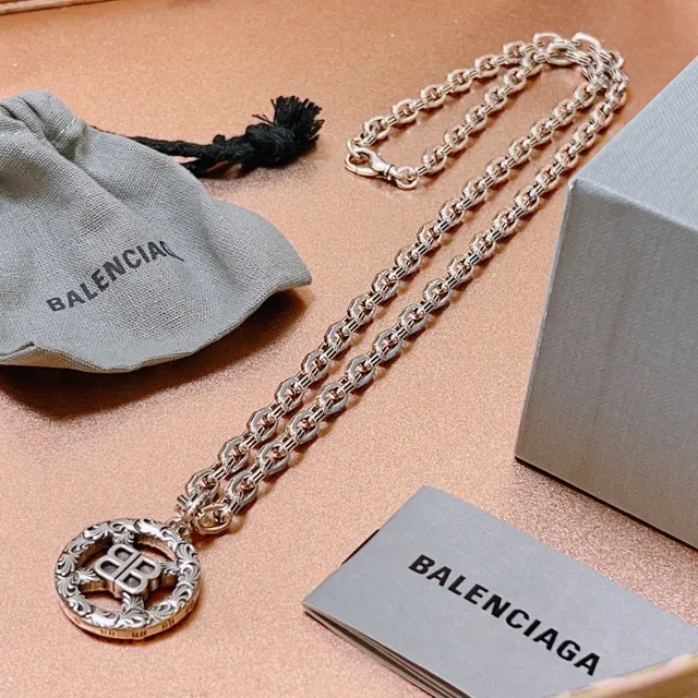 Balenciaga BB Filigree Pendant Silver Chain Necklace 6