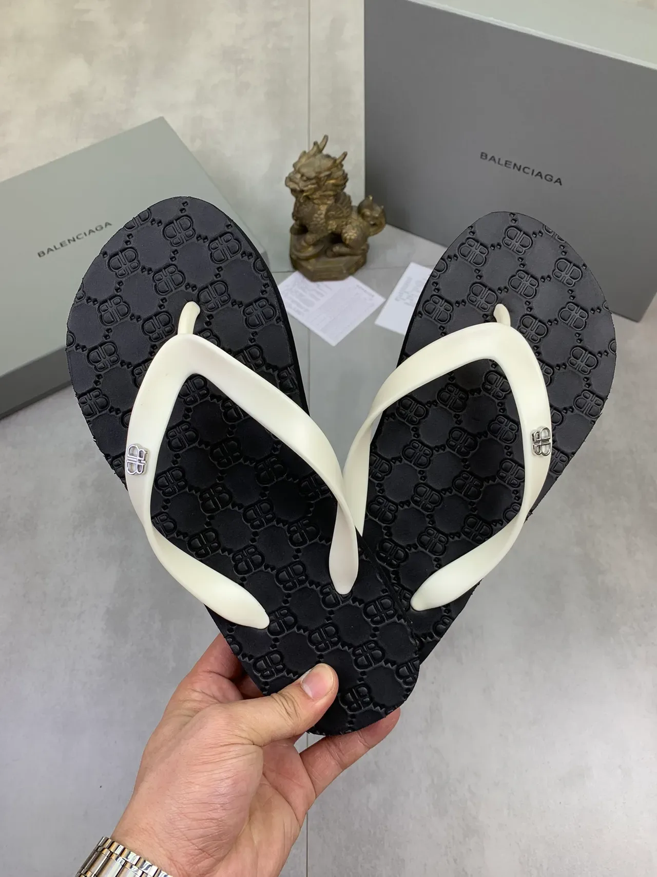 Balenciaga BB Flip Flops Monogrammed Rubber Slippers 12
