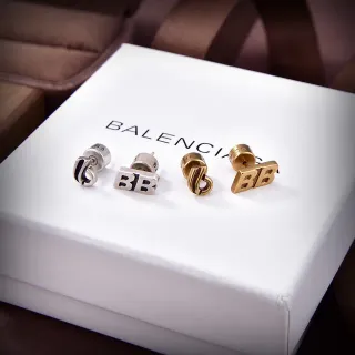 Balenciaga BB Logo Silver Gold Metallic Earrings