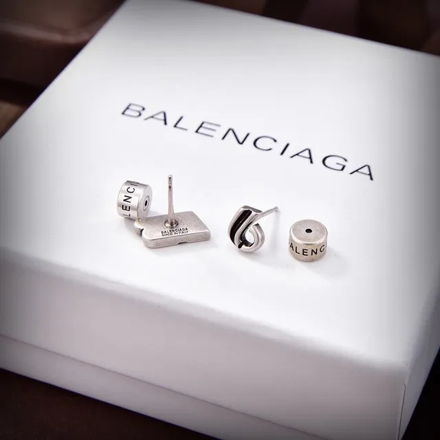 Balenciaga BB Logo Silver Gold Metallic Earrings 4