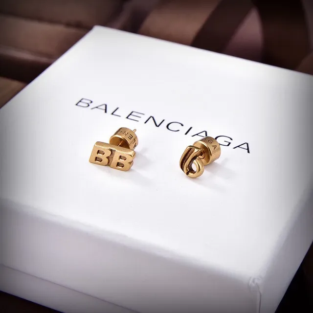 Balenciaga BB Logo Silver Gold Metallic Earrings 5