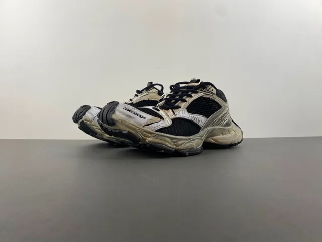 Balenciaga Beige Noir Sola Sculptée Overlays Synthétiques Métalliques Sneakers Chunky 10