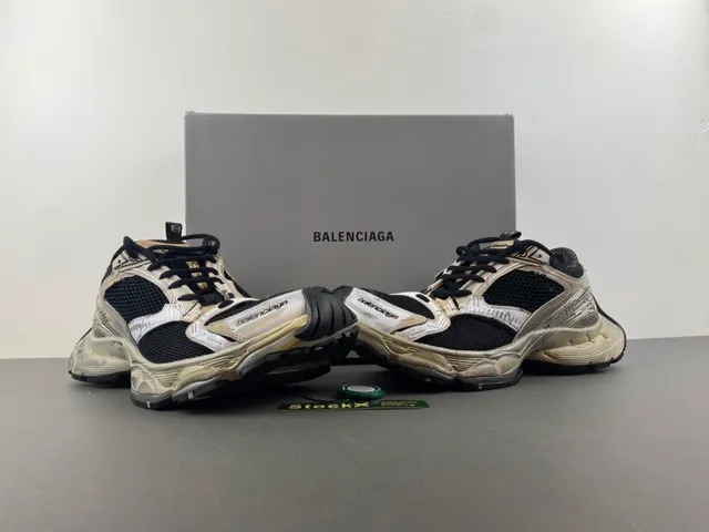 Balenciaga Beige Noir Sola Sculptée Overlays Synthétiques Métalliques Sneakers Chunky 13