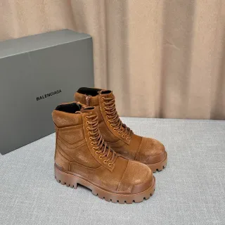 Balenciaga Brown Black Suede-Canvas Hybrid Upper Side Zipper Closure Work Boots