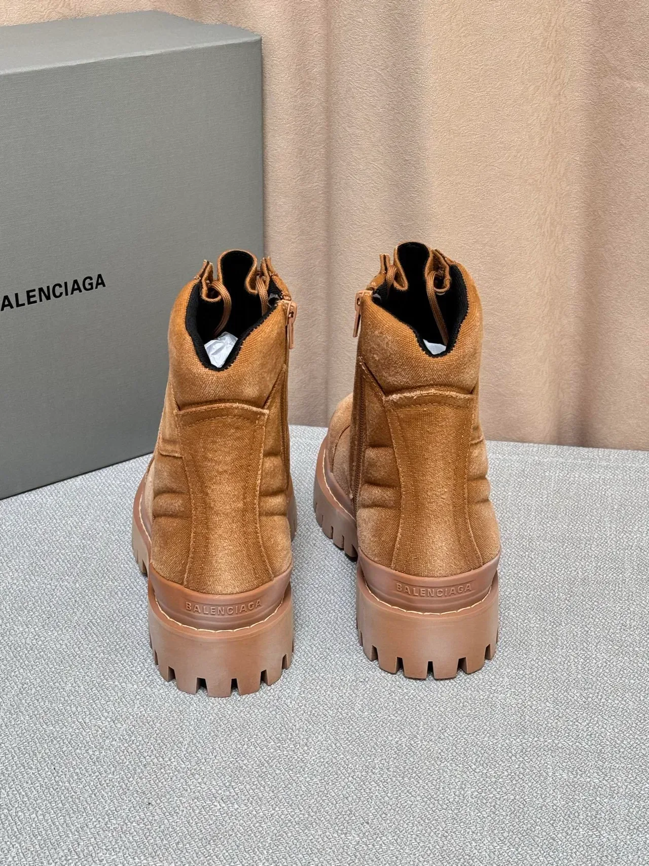Balenciaga Brown Black Suede-Canvas Hybrid Upper Side Zipper Closure Work Boots 5
