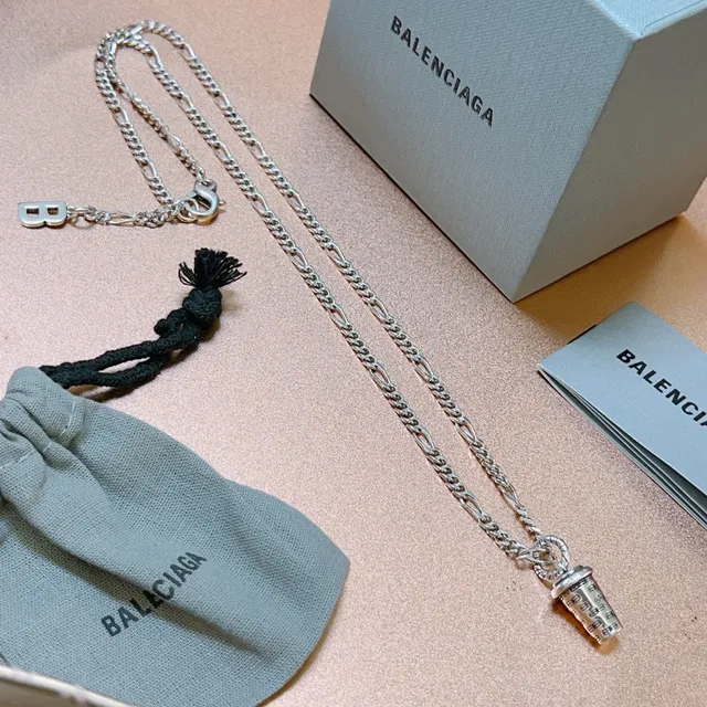 Balenciaga Cylinder Pendant Figaro Chain Necklace 2