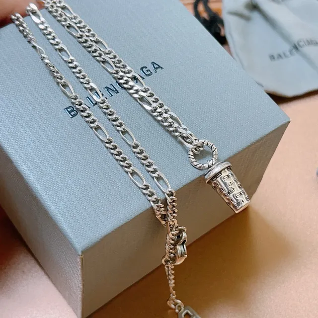 Balenciaga Cylinder Pendant Figaro Chain Necklace 4