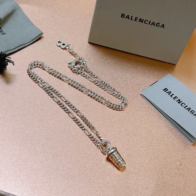 Balenciaga Cylinder Pendant Figaro Chain Necklace 6