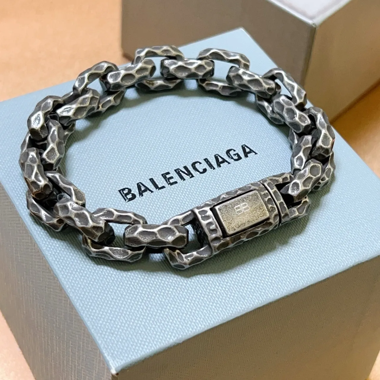 Balenciaga Chaîne Martelée Argent Oxydé Bracelet 6