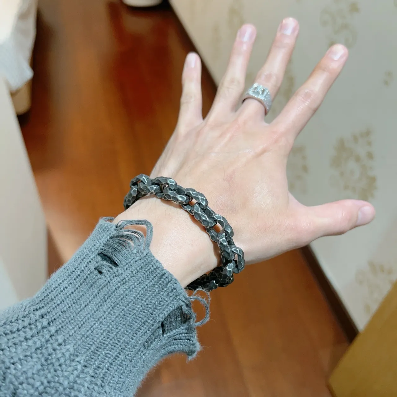 Balenciaga Chaîne Martelée Argent Oxydé Bracelet 8
