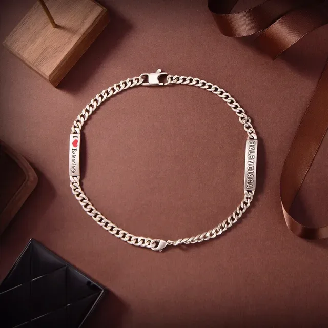 Balenciaga I Love Balenciaga Engraved Curb-Link Chain Bracelet 3