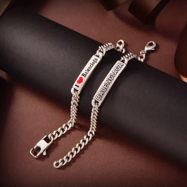 Balenciaga I Love Balenciaga Engraved Curb-Link Chain Bracelet 6