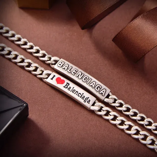 Balenciaga I Love Balenciaga Engraved Curb-Link Chain Bracelet 7