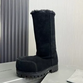 Balenciaga Le Cagole Black Suede Shearling Cuff Knee Boot