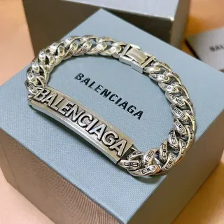 Balenciaga Logo Corrente Pulseira de Metal Prateado