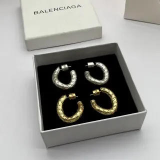बैलेंसियागा Logo-Embossed C-Hoop Silver Gold ईयररिंग्स