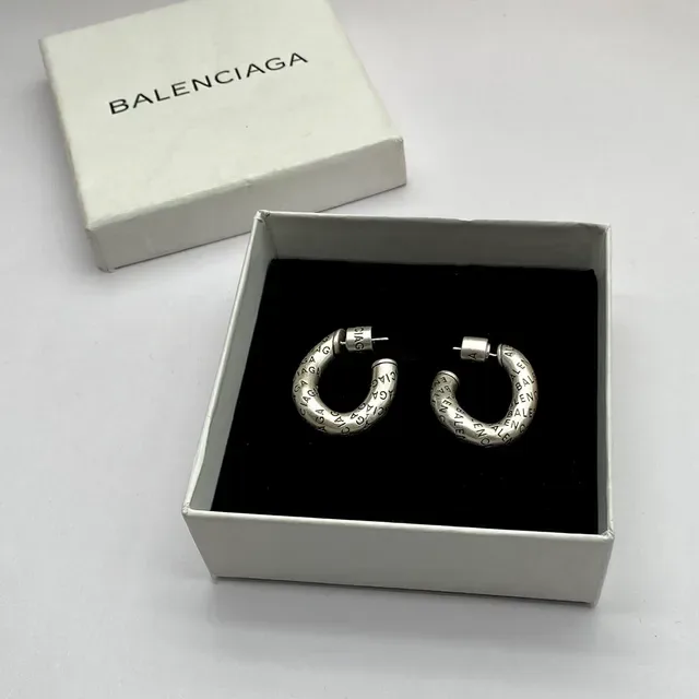 बैलेंसियागा Logo-Embossed C-Hoop Silver Gold ईयररिंग्स 4