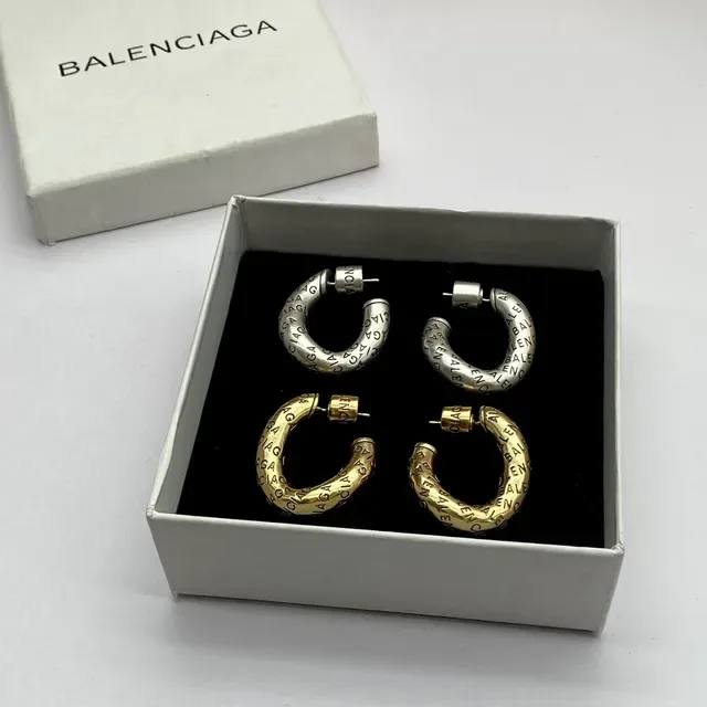 बैलेंसियागा Logo-Embossed C-Hoop Silver Gold ईयररिंग्स 7