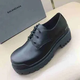 Balenciaga Oxford Noir Cuir Lisse Semelle Épaisse Lug Sole Oxford Shoes