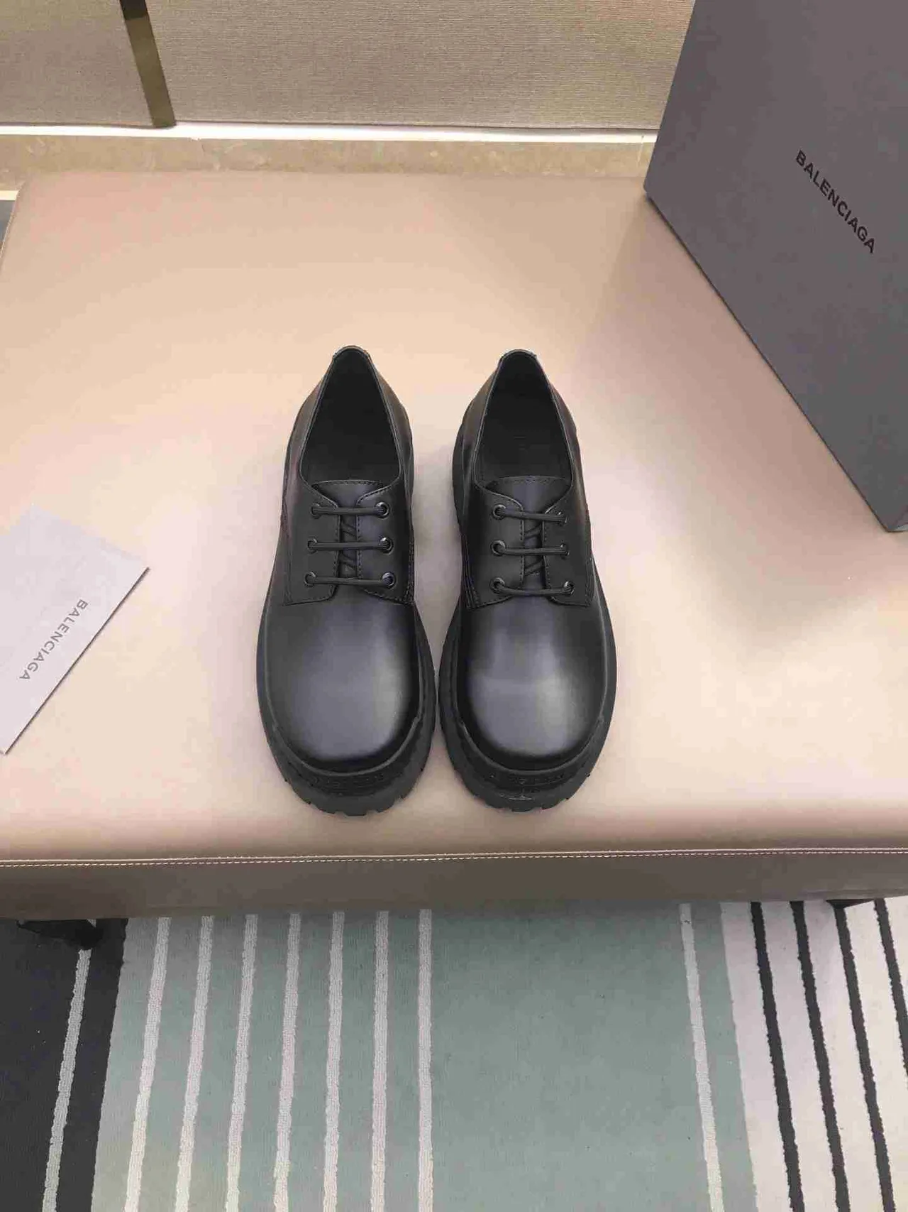 Balenciaga أوكسفورد أسود جلد ناعم سوليوغ سميك أحذية أوكسفورد 8